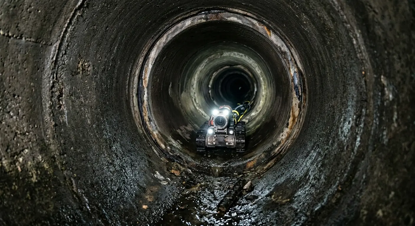 Robotic sewer camera inspecting pipe interior for Drain Snake Service in Rice Lake