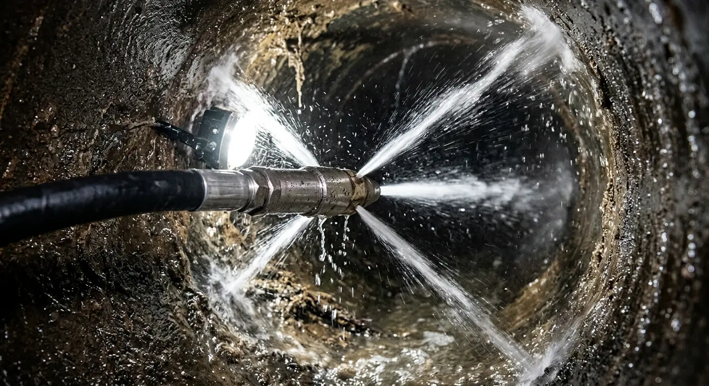 High-pressure hydro jetting nozzle cleaning sewer pipe for Storm Drain Cleaning in Rice Lake